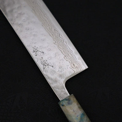 Nakiri AUS-10 Nashiji Damascus Ocean White Mix Handle 165mm