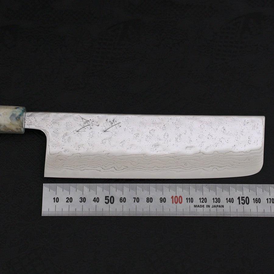 Nakiri AUS-10 Nashiji Damascus Ocean White Mix Handle 165mm