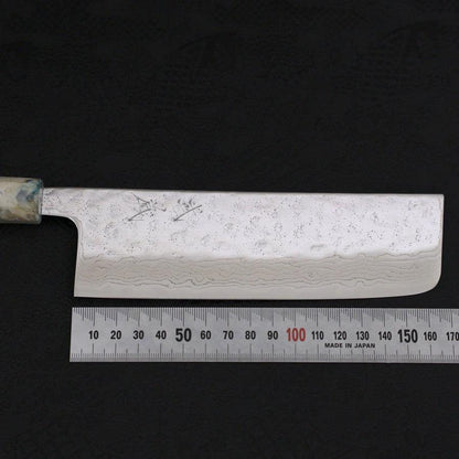 Nakiri AUS-10 Nashiji Damascus Ocean White Mix Handle 165mm