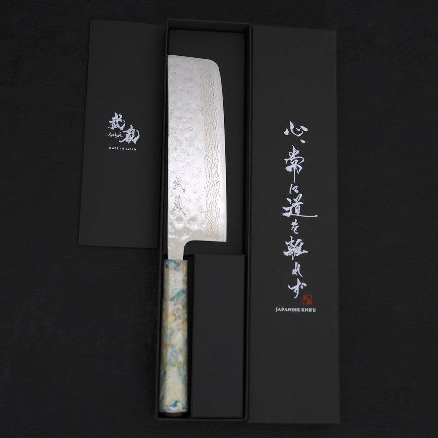 Nakiri AUS-10 Nashiji Damascus Ocean White Mix Handle 165mm
