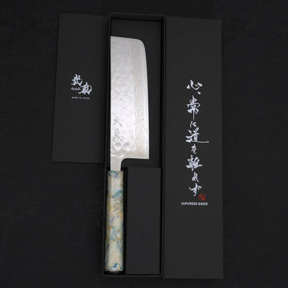 Nakiri AUS-10 Nashiji Damascus Ocean White Mix Handle 165mm
