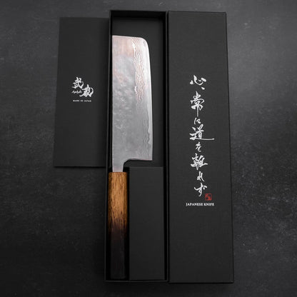 Nakiri AUS-10 Polished Nashiji Damascus Yaki Urushi Handle 165mm