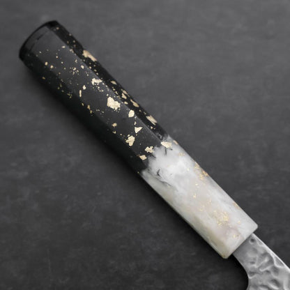 Nakiri AUS-10 Tsuchime Damascus Ocean Black White Gold Handle 165mm