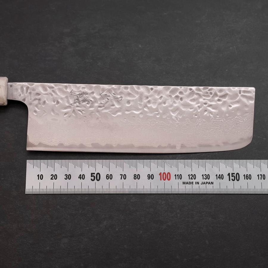 Nakiri AUS-10 Tsuchime Damascus Ocean Black White Gold Handle 165mm