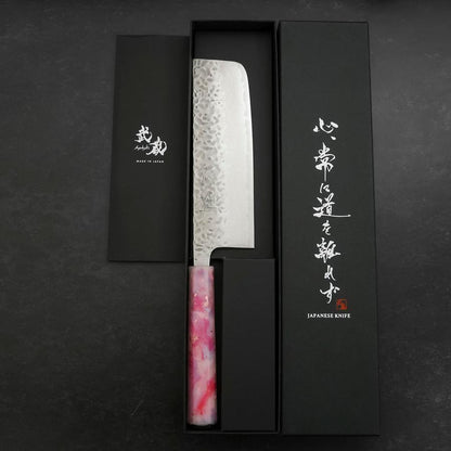 Nakiri AUS-10 Tsuchime Damascus Ocean Sakura Rose Gold Handle 165mm