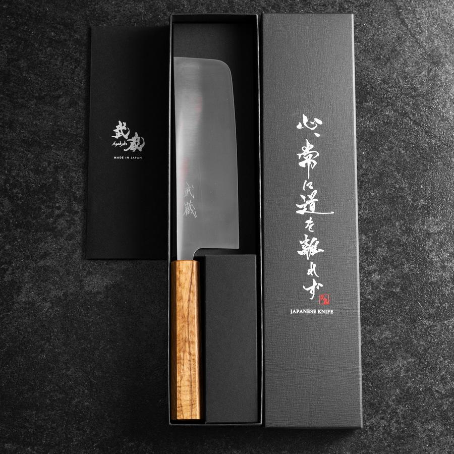 Nakiri AUS-8 Polished Oak Handle 165mm (6.5”)-[Musashi]-[Japanese-Kitchen-Knives]