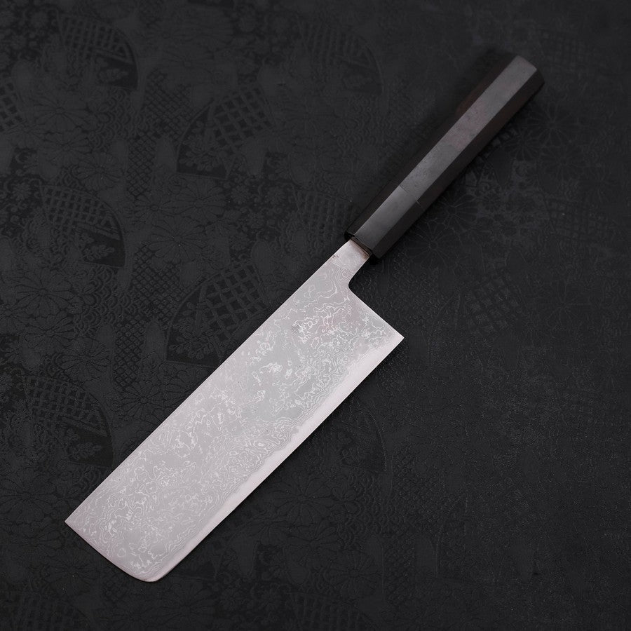 Nakiri Blue Steel #2 Damascus Buffalo Ebony Handle 165mm