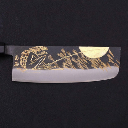 Nakiri Blue Steel #2 Kurouchi Chokin Kappa Fishing Focus Buffalo Ebony Handle 165mm