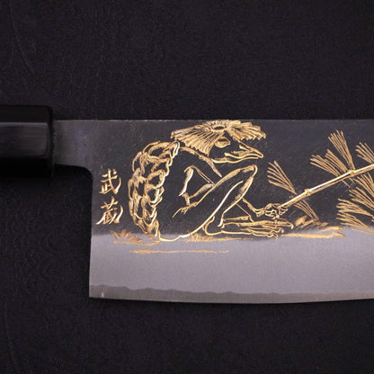 Nakiri Blue Steel #2 Kurouchi Chokin Kappa Fishing Focus Buffalo Ebony Handle 165mm