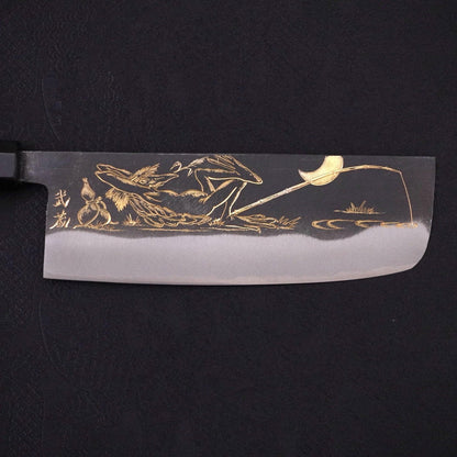 Nakiri Blue Steel #2 Kurouchi Chokin Kappa Fishing Slipping Buffalo Ebony Handle 165mm