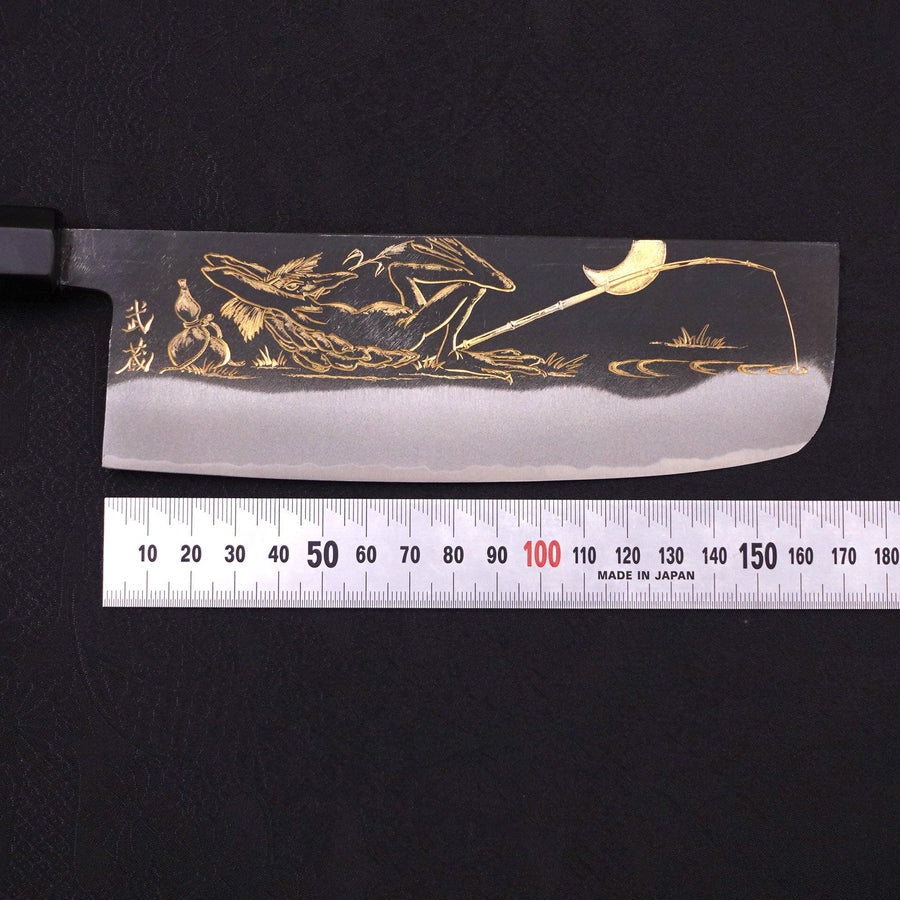 Nakiri Blue Steel #2 Kurouchi Chokin Kappa Fishing Slipping Buffalo Ebony Handle 165mm