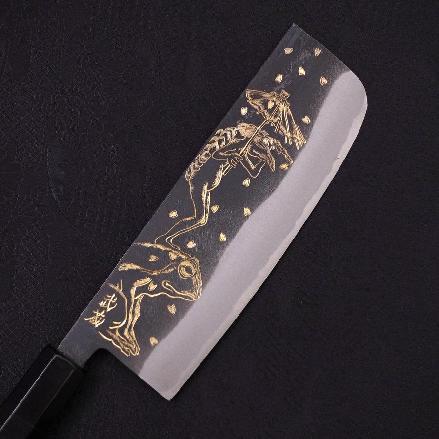 Nakiri Blue Steel #2 Kurouchi Chokin Kappa Frog Buffalo Ebony Handle 165mm