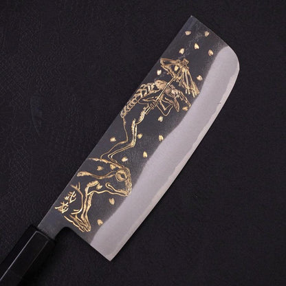 Nakiri Blue Steel #2 Kurouchi Chokin Kappa Frog Buffalo Ebony Handle 165mm