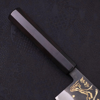 Nakiri Blue Steel #2 Kurouchi Chokin Kappa Frog Buffalo Ebony Handle 165mm