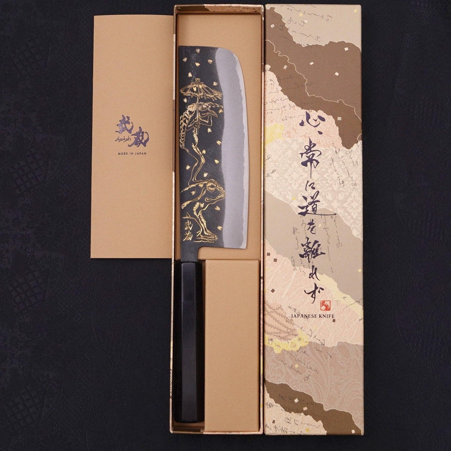 Nakiri Blue Steel #2 Kurouchi Chokin Kappa Frog Buffalo Ebony Handle 165mm
