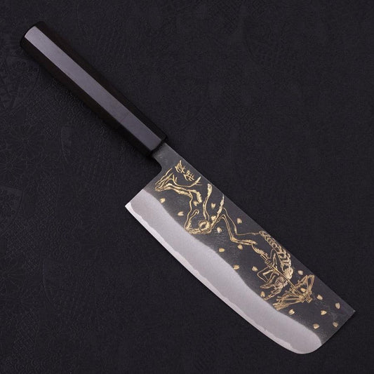 Nakiri Blue Steel #2 Kurouchi Chokin Kappa Frog Buffalo Ebony Handle 165mm