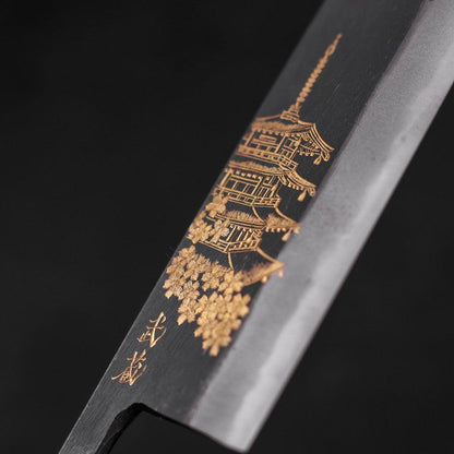 Nakiri Blue Steel #2 Kurouchi Chokin Sakura Five Story Pagoda Buffalo Ebony Handle 165mm