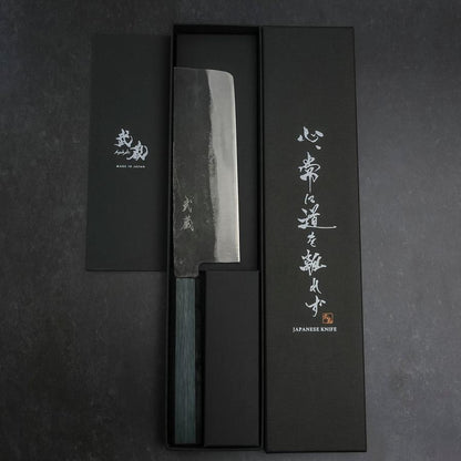 Nakiri Blue Steel #2 Kurouchi Dark Blue Urushi Handle 165mm