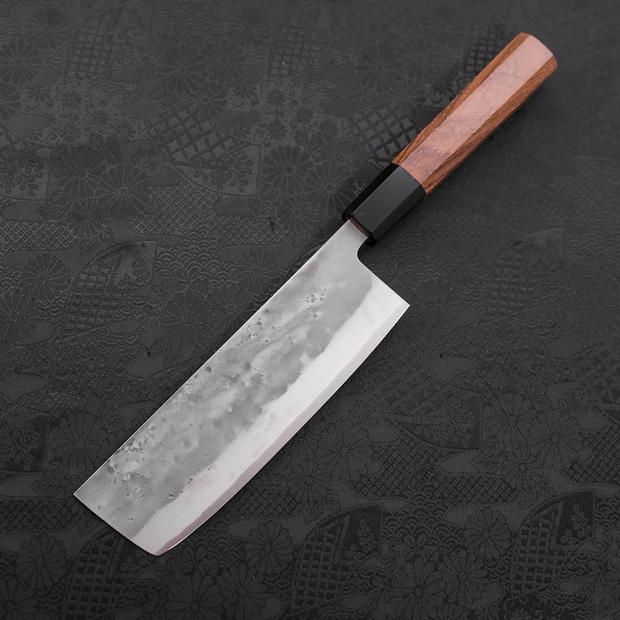 Nakiri Blue Steel #2 Stainless Clad Nashiji Buffalo Teak Handle 165mm