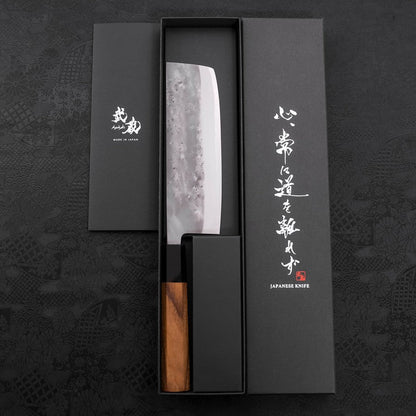Nakiri Blue Steel #2 Stainless Clad Nashiji Buffalo Teak Handle 165mm