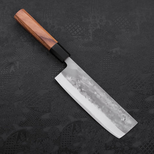 Nakiri Blue Steel #2 Stainless Clad Nashiji Buffalo Teak Handle 165mm