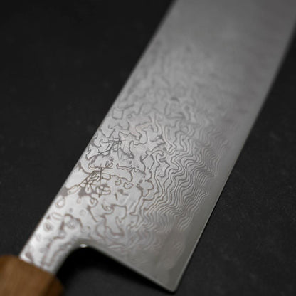 Nakiri SLD Wave Nickel Damascus Yaki Urushi Handle 165mm