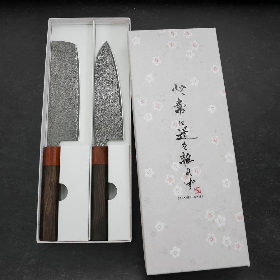 Nakiri & Santoku VG-10 Damascus Shitan Ebony Handle Sakura Set