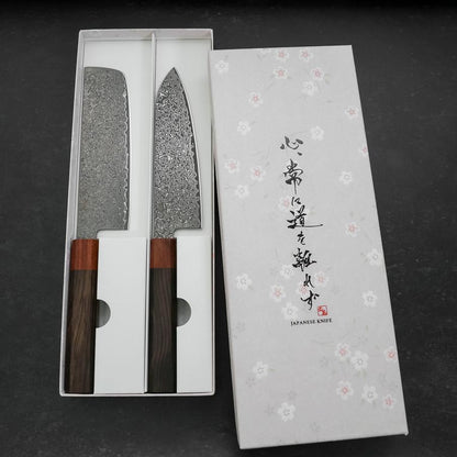 Nakiri & Santoku VG-10 Damascus Shitan Ebony Handle Sakura Set