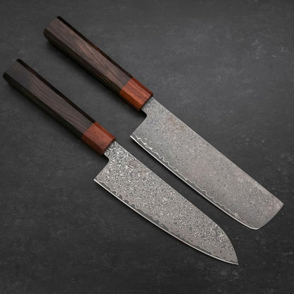 Nakiri & Santoku VG-10 Damascus Shitan Ebony Handle Sakura Set
