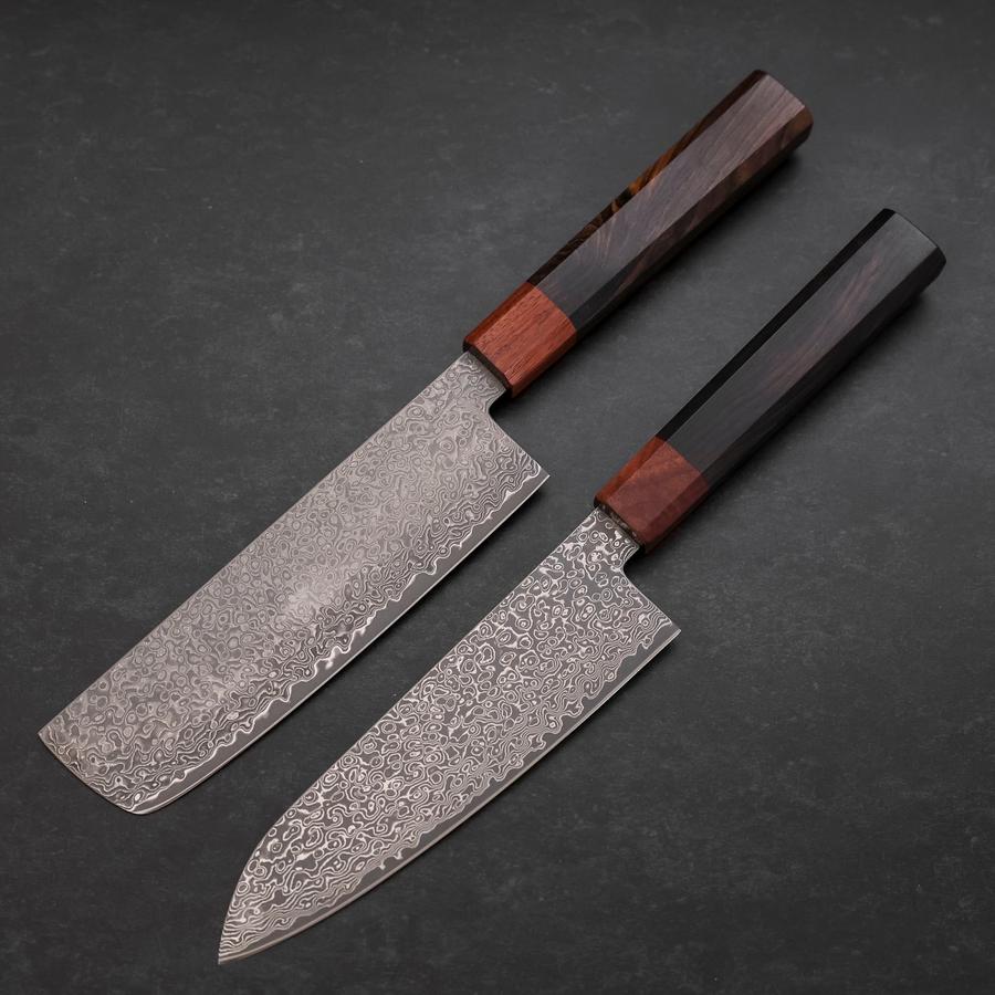 Nakiri & Santoku VG-10 Damascus Shitan Ebony Handle Sakura Set