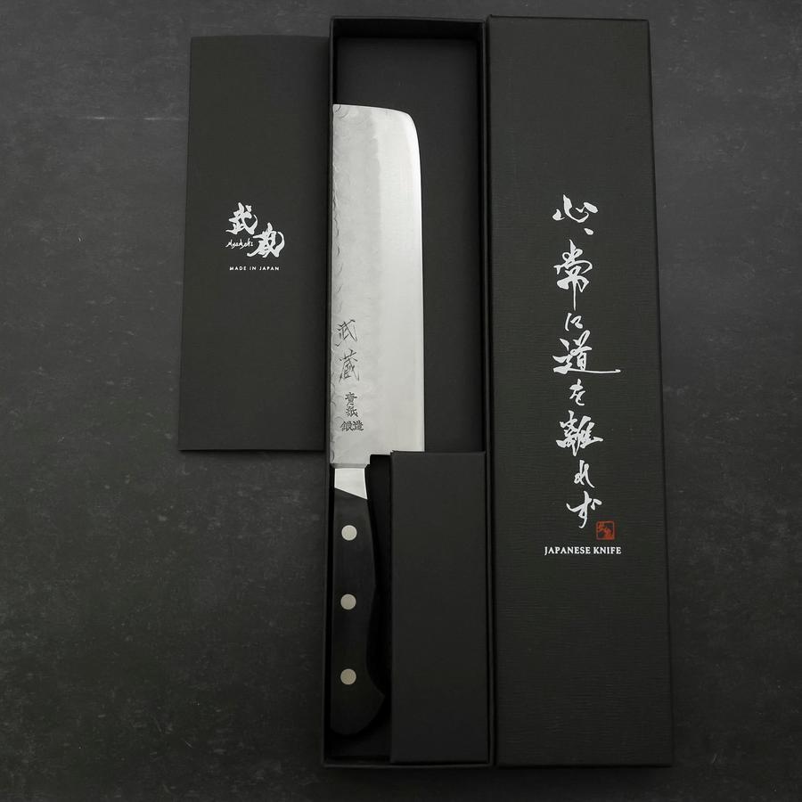Nakiri Stainless Clad Blue Steel #2 Tsuchime Western Black Handle 170mm