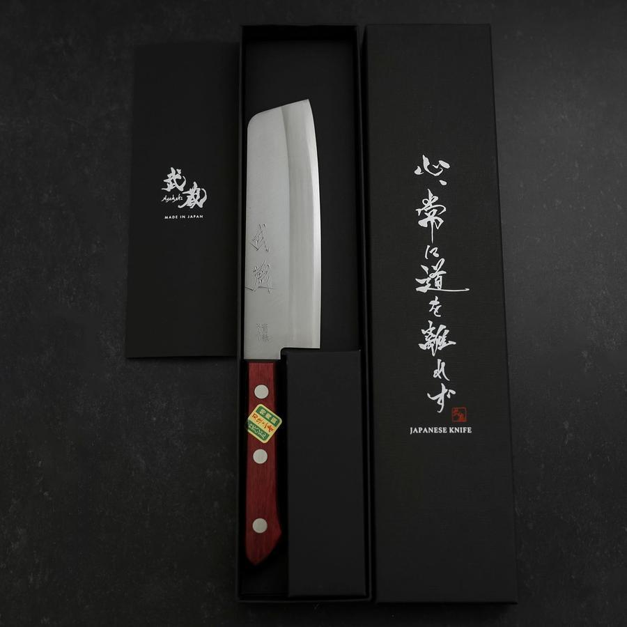 Nakiri Stainless Clad Blue Super Polished Western Black Red Handle 160mm