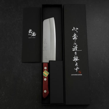 Nakiri Stainless Clad Blue Super Polished Western Black Red Handle 160mm