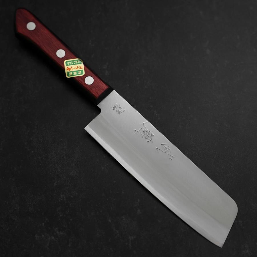Nakiri Stainless Clad Blue Super Polished Western Black Red Handle 160mm