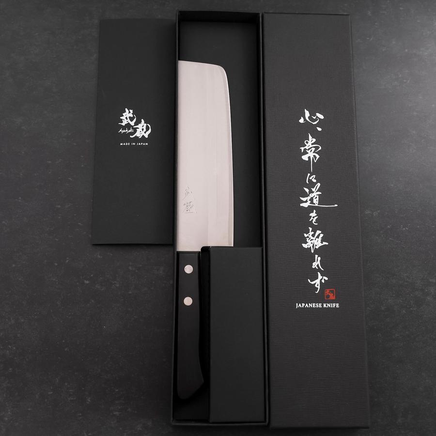 Nakiri Stainless Clad White Steel #2 Polished Western Black Handle 150mm