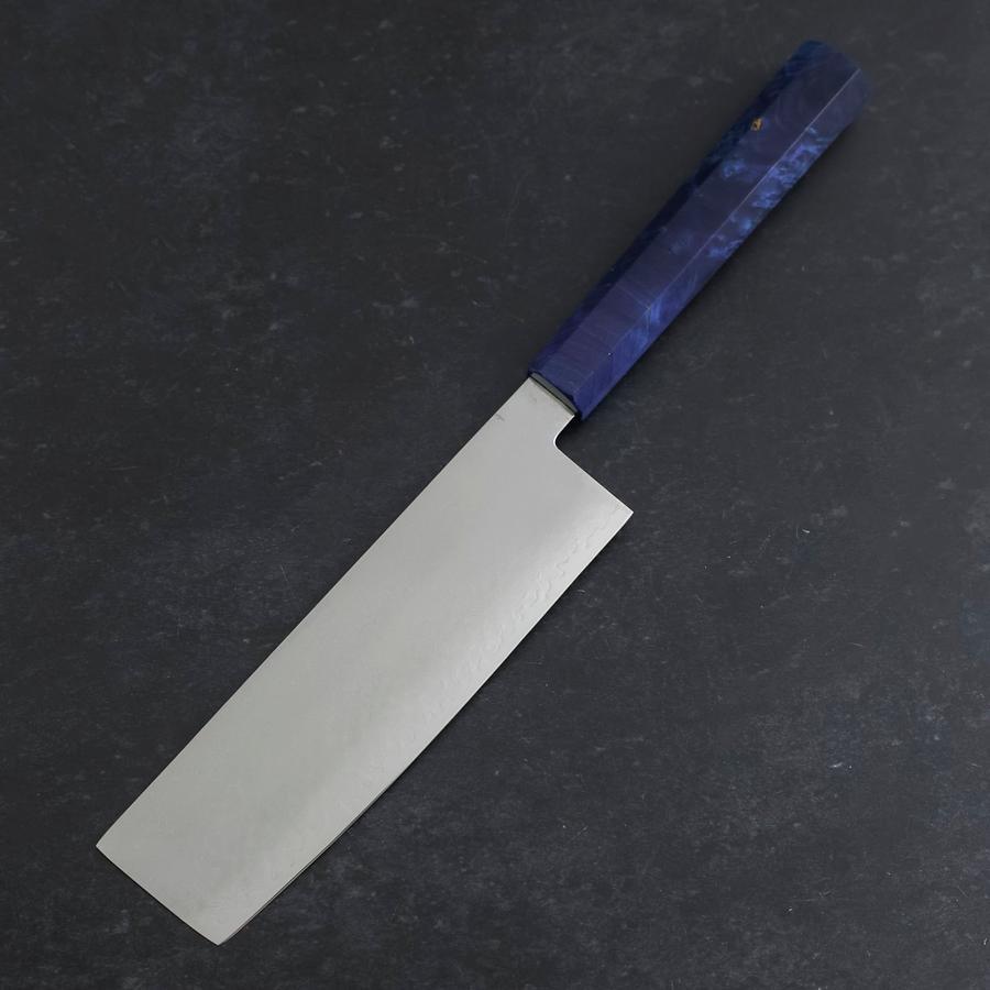 Nakiri VG-10 Damascus Blue Birch Handle 170mm (6.7”)-[Musashi]-[Japanese-Kitchen-Knives]