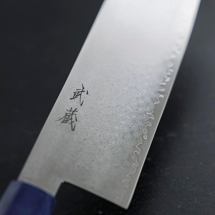 Nakiri VG-10 Damascus Blue Birch Handle 170mm (6.7”)-[Musashi]-[Japanese-Kitchen-Knives]
