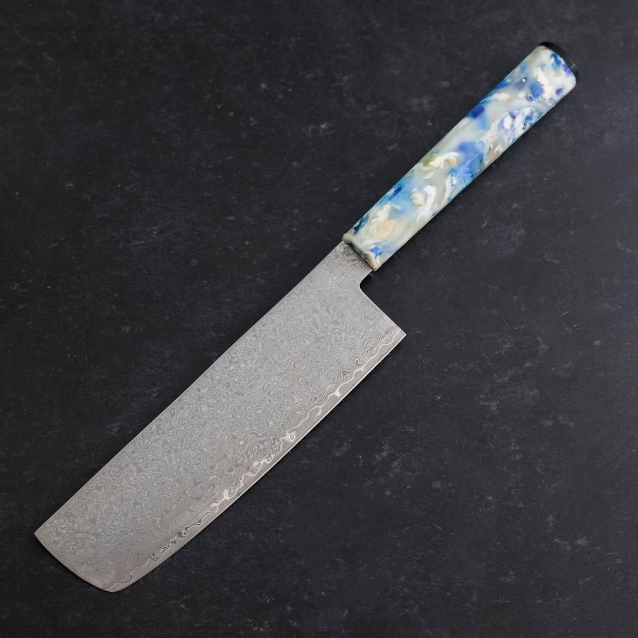 Nakiri VG-10 Damascus Ocean Blue-White Mix Handle 165mm
