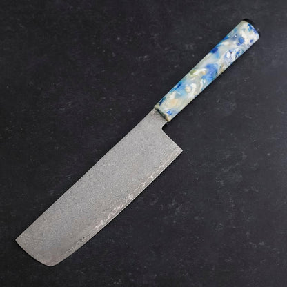 Nakiri VG-10 Damascus Ocean Blue-White Mix Handle 165mm