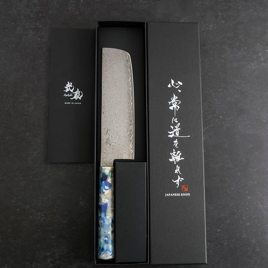 Nakiri VG-10 Damascus Ocean Blue-White Mix Handle 165mm