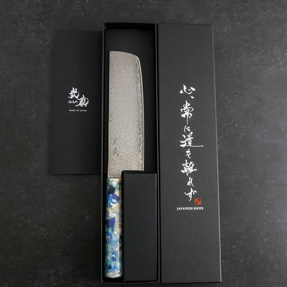 Nakiri VG-10 Damascus Ocean Blue-White Mix Handle 165mm