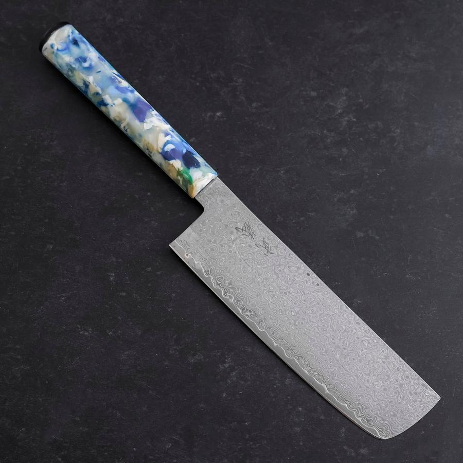 Nakiri VG-10 Damascus Ocean Blue-White Mix Handle 165mm