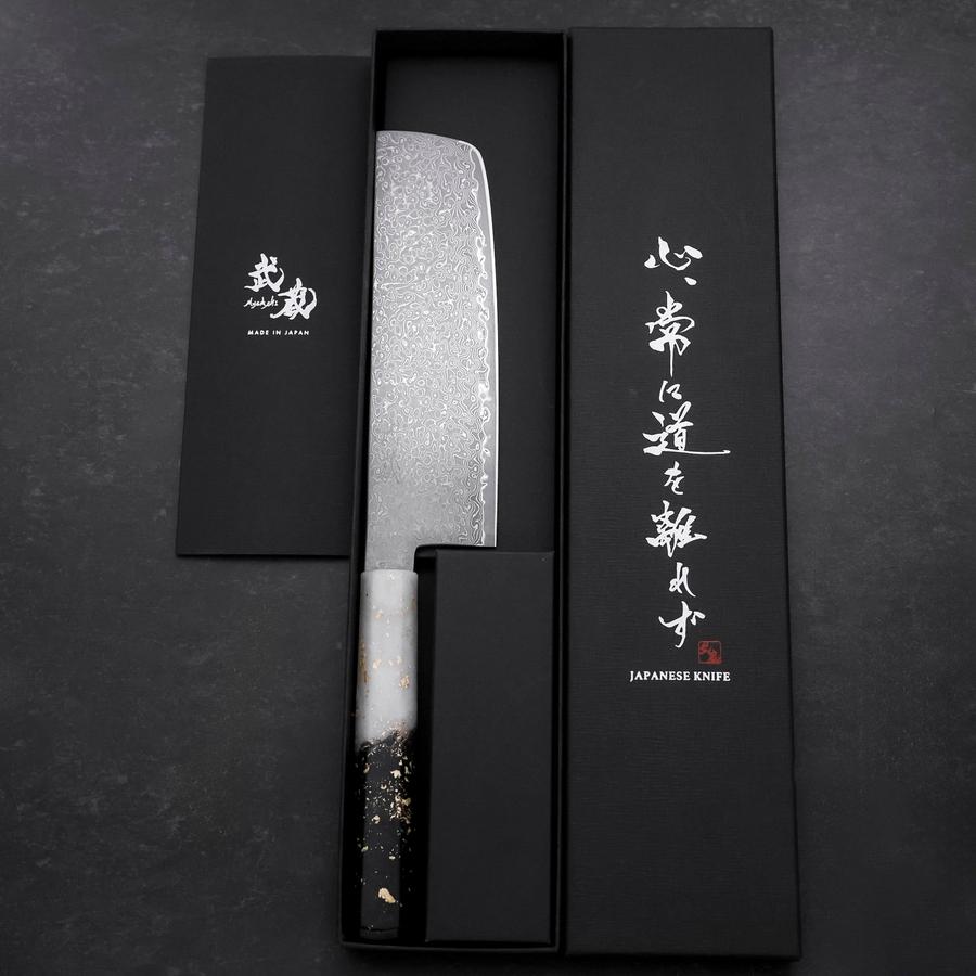 Nakiri VG-10 Damascus Ocean White Black Gold Handle 165mm