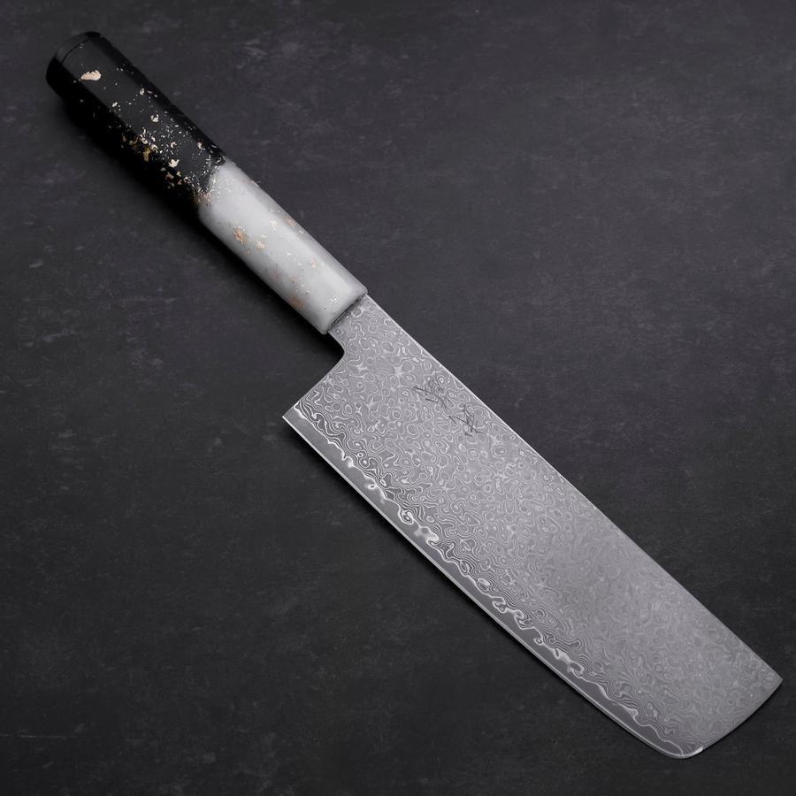 Nakiri VG-10 Damascus Ocean White Black Gold Handle 165mm