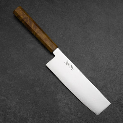 Nakiri VG-10 Damascus Yellow-Brown Birch Handle 170mm (6.7”)-[Musashi]-[Japanese-Kitchen-Knives]