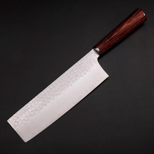 Nakiri VG-10 Tsuchime Oval Mahogany Handle 180mm (7”)-[Musashi]-[Japanese-Kitchen-Knives]