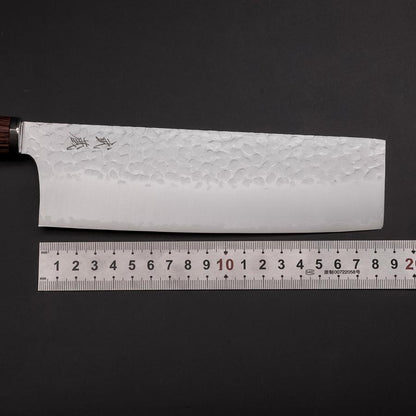 Nakiri VG-10 Tsuchime Oval Mahogany Handle 180mm (7”)-[Musashi]-[Japanese-Kitchen-Knives]