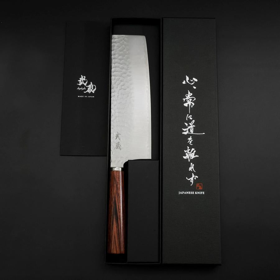 Nakiri VG-10 Tsuchime Oval Mahogany Handle 180mm (7”)-[Musashi]-[Japanese-Kitchen-Knives]