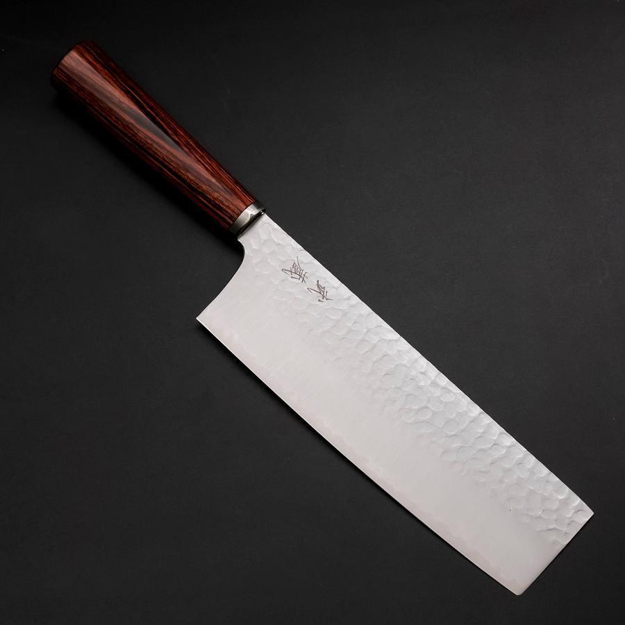Nakiri VG-10 Tsuchime Oval Mahogany Handle 180mm (7”)-[Musashi]-[Japanese-Kitchen-Knives]