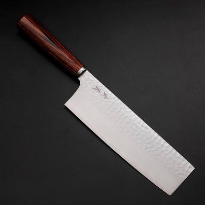 Nakiri VG-10 Tsuchime Oval Mahogany Handle 180mm (7”)-[Musashi]-[Japanese-Kitchen-Knives]